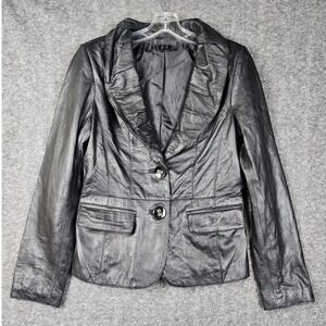 Sao‎ Paulo Blazer Women 4 Black Lambskin Leather Ruched Shawl Collar Jacket